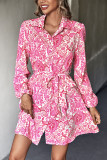 Lapel Button Long Sleeved Dress