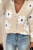 Flower Print Long Sleeved Cardigan Sweater