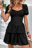 Solid Color Square Neck Bubble Sleeve Dress