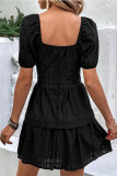 Solid Color Square Neck Bubble Sleeve Dress