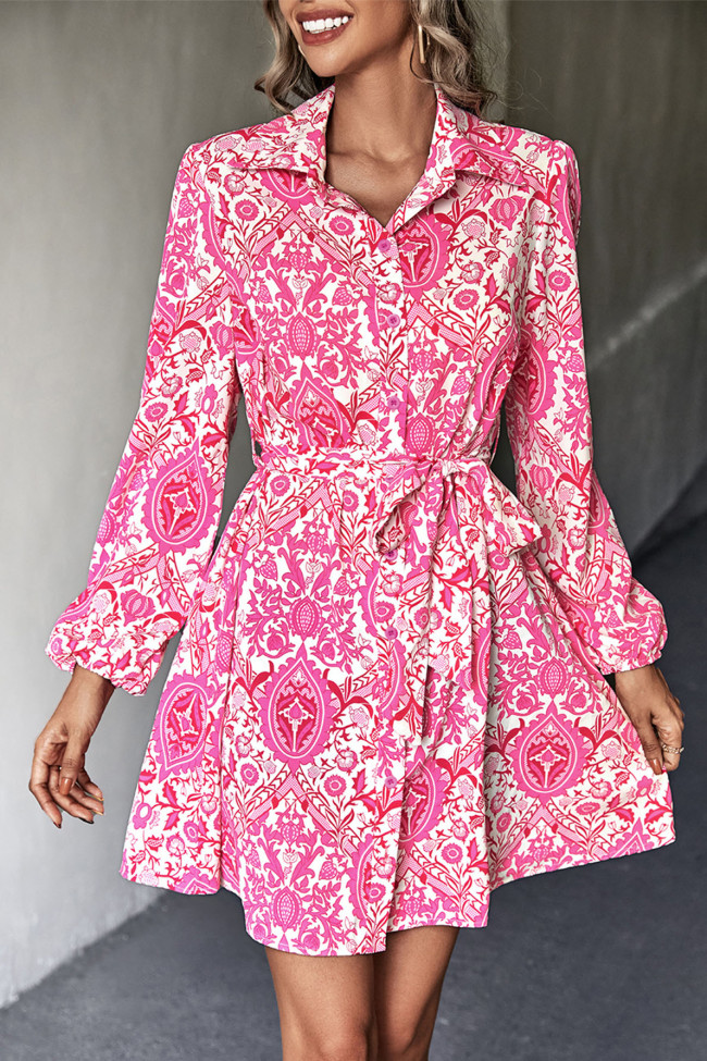 Lapel Button Long Sleeved Dress