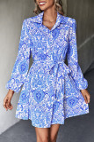 Lapel Button Long Sleeved Dress