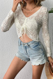 Long Sleeved Knitted Mesh Knot Top