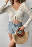 Long Sleeved Knitted Mesh Knot Top