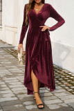V-Neck High Waisted Solid Color Slit Dress