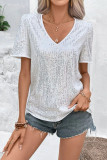 Sequin V-Neck Short Sleeved Loose T-Shirt