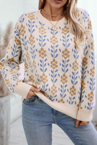 Round Neck Loose Flower Knitted Sweater