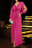 Long Sleeved Slit French Long Sleeved Dress