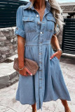 Lapel Breasted Short Sleeved Denim Dress
