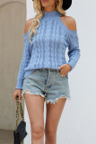 Half High Neck Knitted Solid Color Sweater