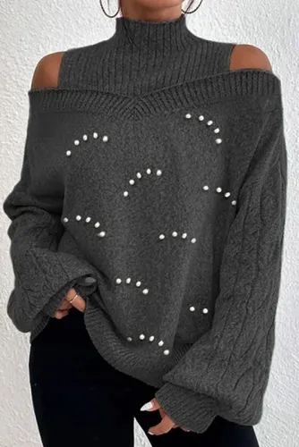 Loose Lantern Sleeved Half High Neck Sweater