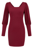Round Neck Lantern Long Sleeve Knitted Dress