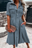 Lapel Breasted Short Sleeved Denim Dress