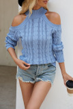 Half High Neck Knitted Solid Color Sweater