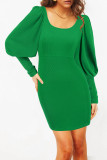 Round Neck Lantern Long Sleeve Knitted Dress