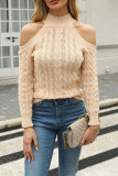 Half High Neck Knitted Solid Color Sweater