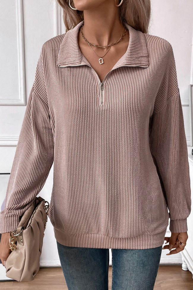 Striped Zipper Long Sleeved Sweatshirt
