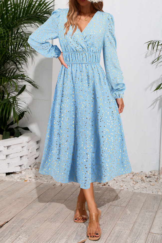 V-Neck Sequined Banquet Long Sleeve Dress