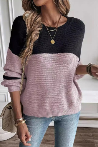 Round Neck Long Sleeved Contrasting Sweater