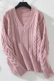 V-Neck Loose Solid Color Knitted Sweater