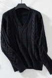 V-Neck Loose Solid Color Knitted Sweater