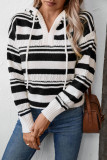 Drawstring Striped Color Block Knit Hooded Sweater
