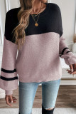Round Neck Long Sleeved Contrasting Sweater