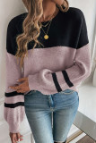 Round Neck Long Sleeved Contrasting Sweater