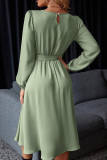 Solid Color Lantern Long Sleeve Satin Dress