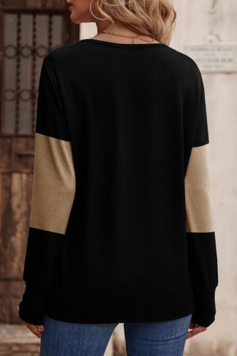 V-Neck Button Llong Sleeved T-Shirts