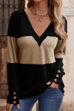 V-Neck Button Llong Sleeved T-Shirts