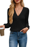 V-Neck Solid Color Long Sleeve T-Shirts