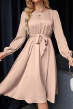 Solid Color Lantern Long Sleeve Satin Dress