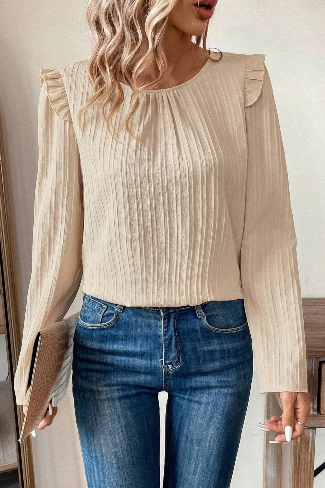 Round Neck Lotus Leaf Long Sleeve Shirt