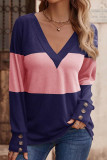 V-Neck Button Llong Sleeved T-Shirts