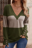 V-Neck Button Llong Sleeved T-Shirts