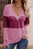 V-Neck Button Llong Sleeved T-Shirts