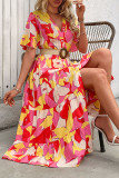 V-Neck Ruffled Short Sleeved Printed Dress