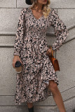 V-Neck Long Sleeved Printed Dress
