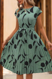 Geometric Pattern Printed Pleated Dress