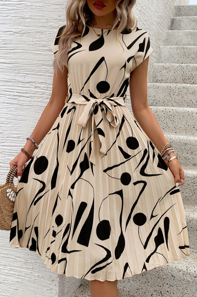 Geometric Pattern Printed Pleated Dress