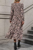 V-Neck Long Sleeved Printed Dress