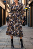 Long Sleeved Stand Up Collar Printed Dress