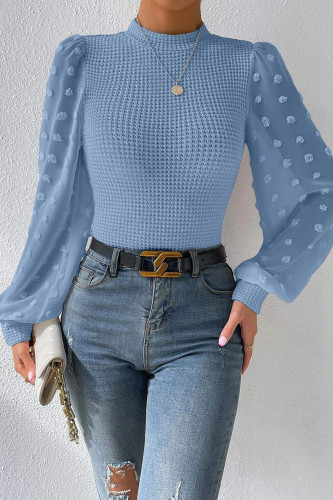 Swiss Dot Round Neck Long Sleeved Top