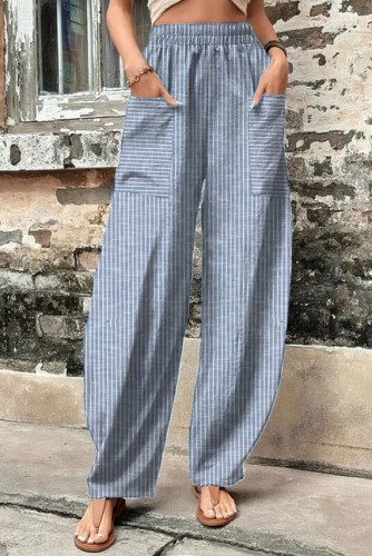 Printed Pocket Casual Elastic Pants