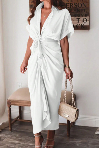 V-Neck Short Sleeved Button Up Dress