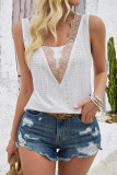 Leisure Sleeveless Hollowed Out Lace Vest