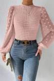 Swiss Dot Round Neck Long Sleeved Top