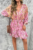 V-Neck Printed Midi Sleeve Dress