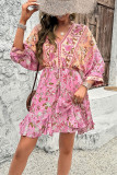 V-Neck Printed Midi Sleeve Dress